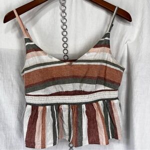 Roxy About Paradise Tank Top Womens Medium Cotton Linen Cropped Striped Babydoll